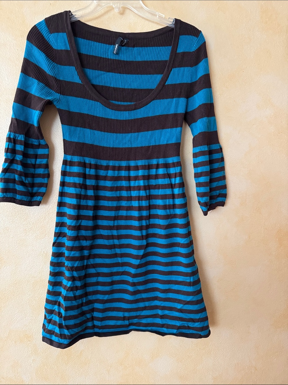 take out Blue & Black Striped Midi Dress with Scoop Neck